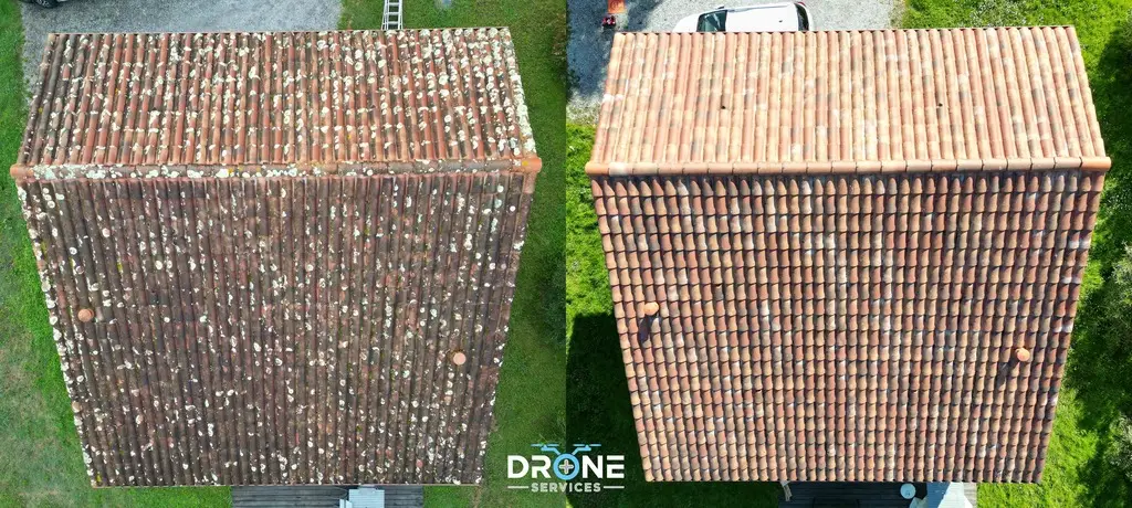 Nettoyage toiture avant après Mazères-Lezons